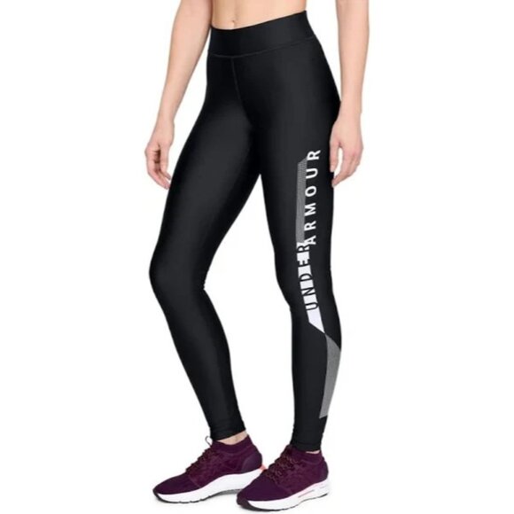 Under Armour Women's Heatgear Armour Graphic Tights, Black/White Size S - Picture 1 of 5